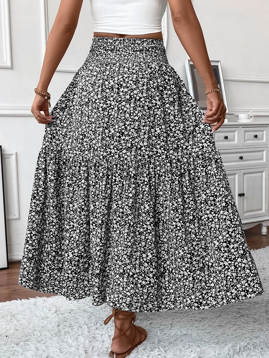 Fustă pentru femei Fustă maxi A Line Modă Casual Fuste cu talie înaltă Floral Print Micro-elastic Stradă Zilnic Negru Galben Roz Verde Vară Poliester 2025 - $25.99 –P10