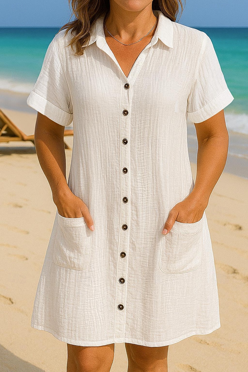 Women's Mini Dress Shirt Dress Winter Dress Casual Vacation Regular Fit Plain Short Sleeve V Neck Blue Black White Yellow Summer 2026 - $27.99 –P12