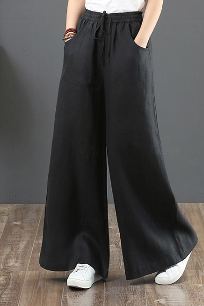 Women's Cotton Linen Shorts Linen-Inspired Pants Cotton Linen Pants Fashion Streetwear Full Length Natural Plain Pocket Elastic Drawstring Design Comfy Comfortable Street Going out Apricot Jacinth 2025 - $15.99 –P5