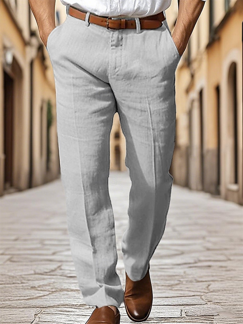 Men's Dress Pants Cotton Linen Shorts Buttons Pocket Plain Comfort Breathable Vacation Daily Boho Black White 2025 - $27.99 –P9