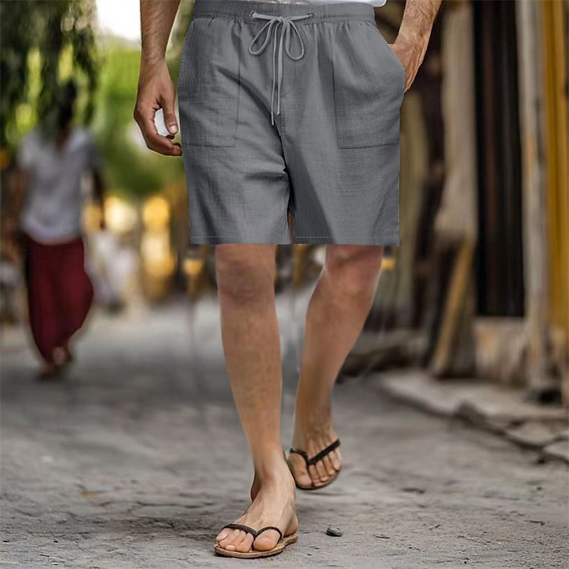 Hombre Pantalón corto Pantalones cortos de lino Pantalones cortos de verano Pantalones cortos de playa Bolsillo Correa Cintura elástica Plano Comodidad Transpirable Corto Vacaciones Festivos Playa 2025 - $18.99 –P5