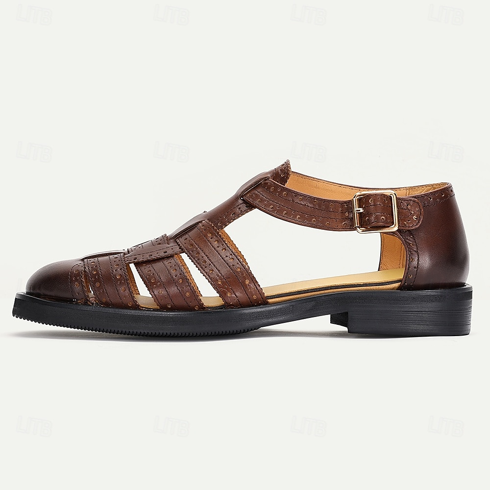 men's dress sandals for beach wedding Men's Brown Genuine Leather Fisherman Sandals – Vintage Summer Dress Shoes  for Outdoor Events, Beach Weddings and Casual Gatherings 2026