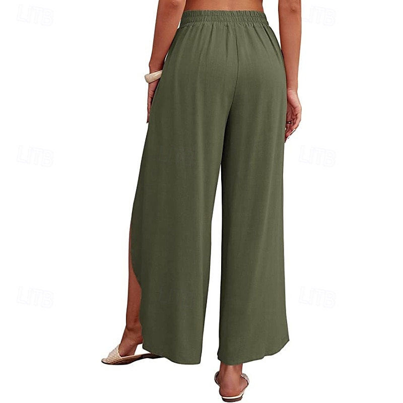 Per donna Pantaloni in cotone e lino Pantaloni Eleganti Casual Lunghezza intera Naturale Semplice Elastico in vita All'aperto Confortevole Streetwear Uscire Aalbicocca Giacinto Blu cielo chiaro Nero del 2025 a $27.99 –P10