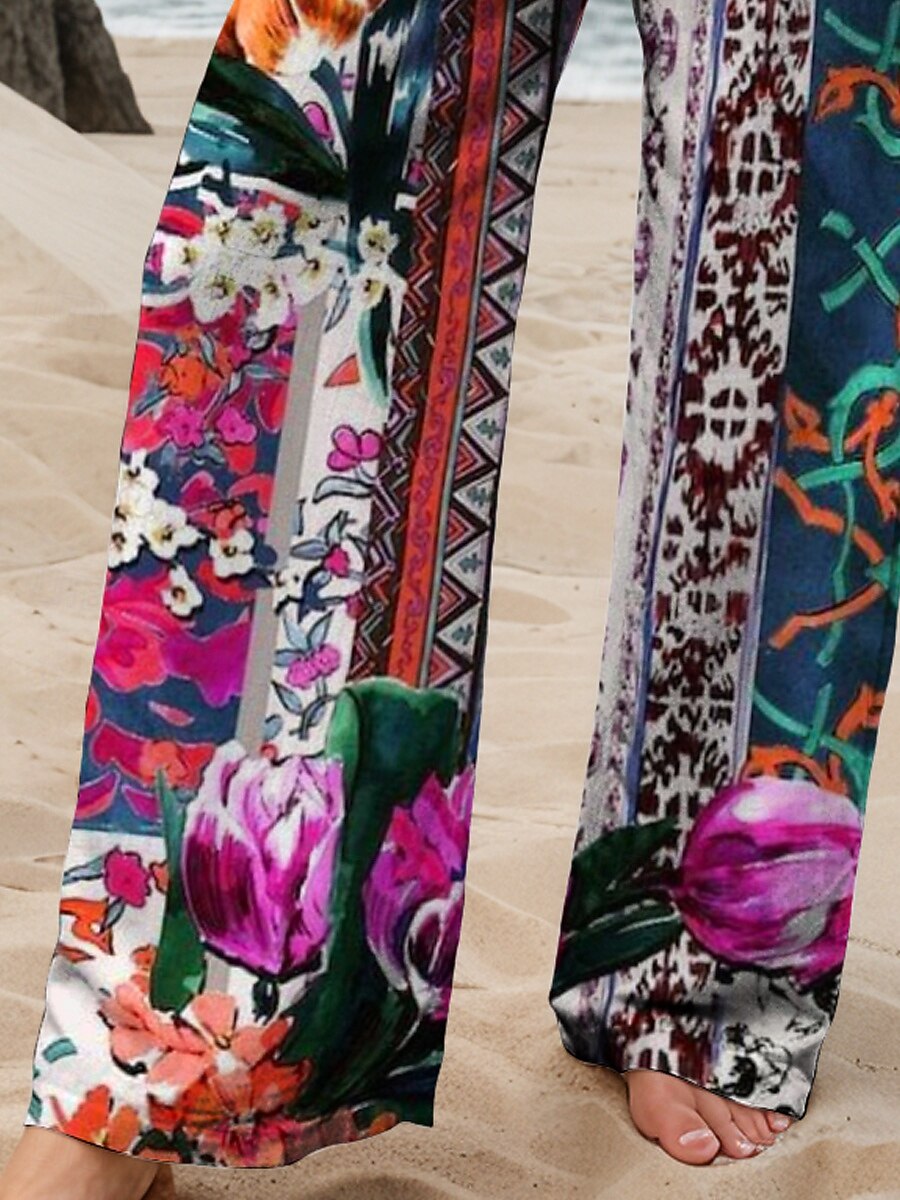 Dame Bred Bukseben kinesisk Posete bukser Ferie Årgang Mote Lang Høy Midje Blomstret Grafisk Geometrisk Printer Hold Varm Pustende Myk Mikroelastisk Formell Feriereise Gate Oransje Rød Ametyst Grønn 2025 - $24.99 –P3