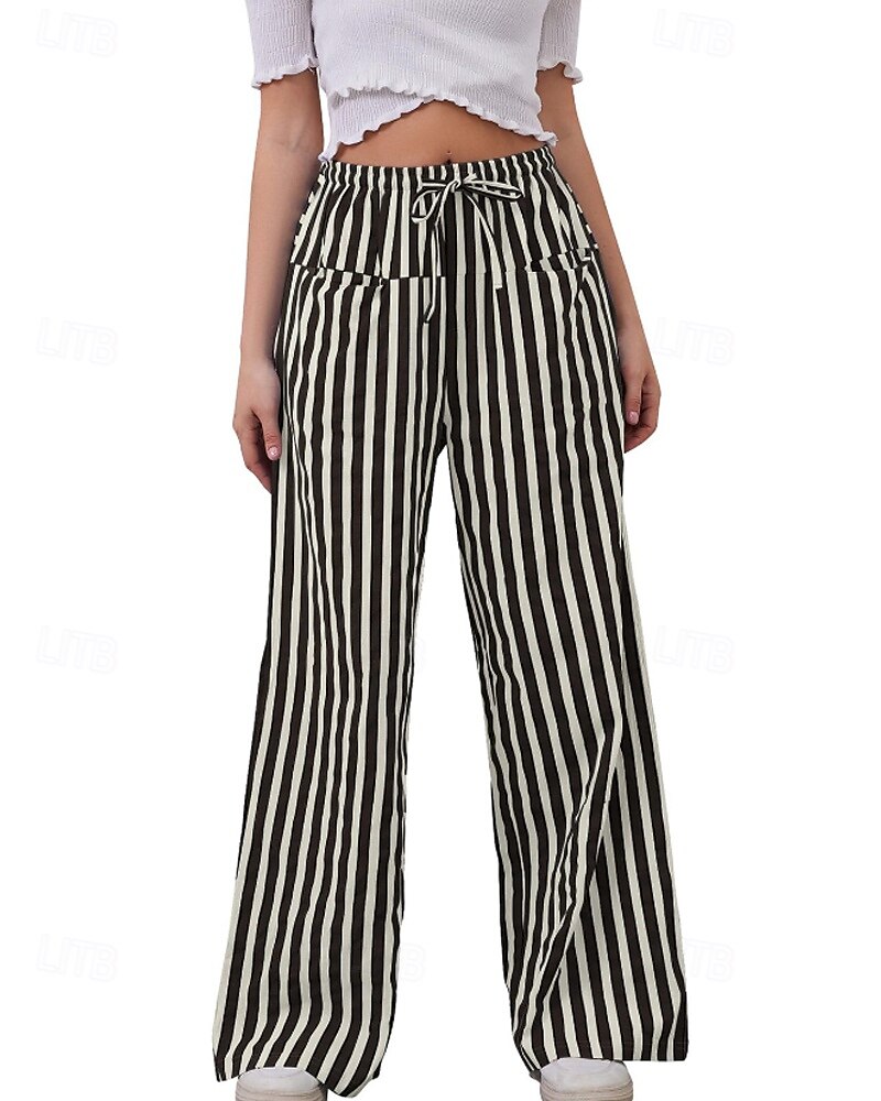 Dames broek Broeken Casual Volledige lengte Natuurlijk Gestreept Zak Elastisch ontwerp met trekkoord Comfortabel Voor buiten Uitgaan Weekend Rood Perzik Pauw Blauw Hyacinth Zwart Zomer Normale pasvorm 2025 - $22.99 –P10