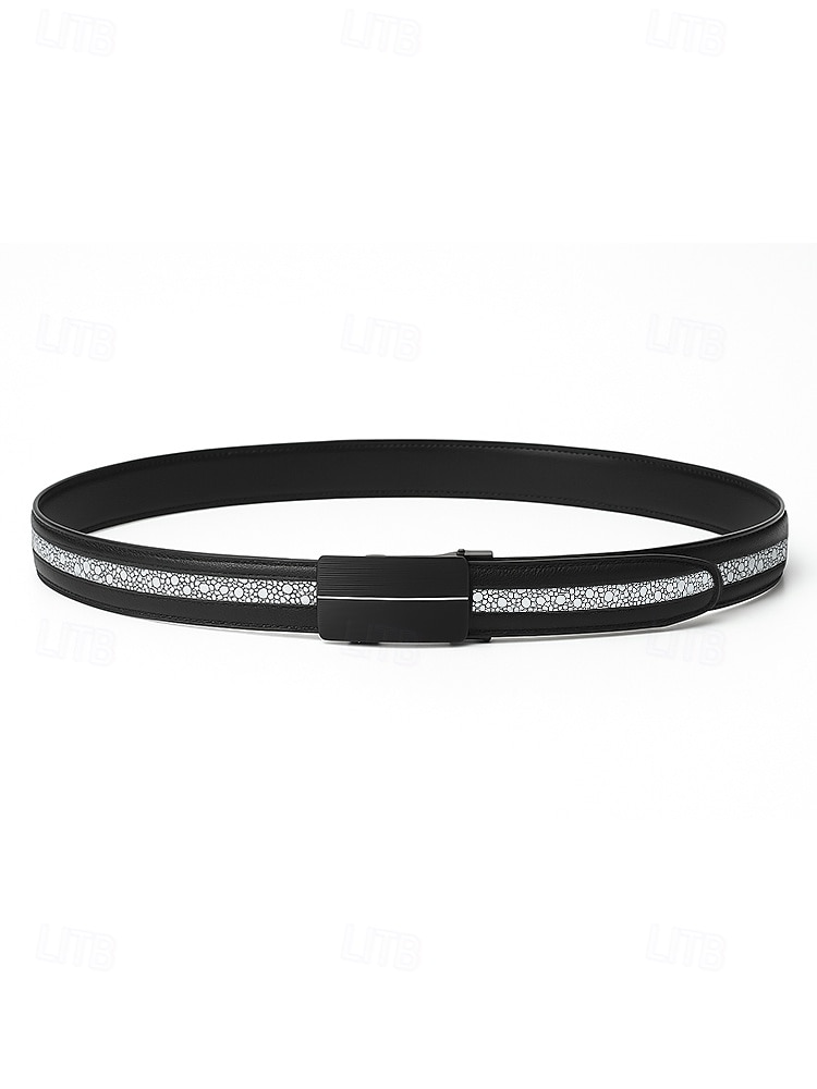 Men's Genuine Stingray Leather Automatic Buckle Belt – Luxury Textured Strap with Reflective Pattern for Business, Formal and Gift Occasions 2025 - $26.99 –P4