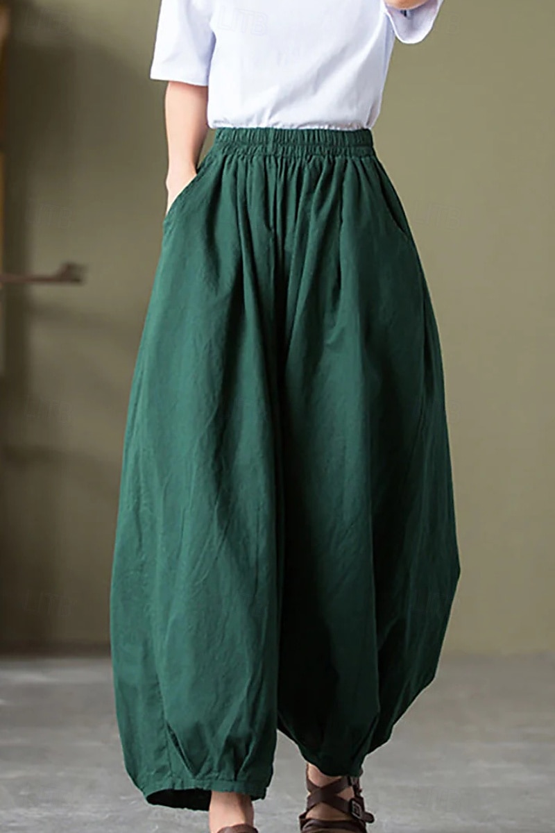Per donna Pantaloni in cotone e lino Culotte Moda Streetwear Lunghezza intera Naturale Semplice Tasca Elastico in vita Comodo All'aperto Confortevole Vacanza Weekend Marrone rossastro Nero Verde del 2025 a $32.99 –P8