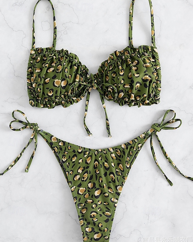 Női Fürdőruha Bikini 2 darab Fürdőruha Nyitott hátú Tropikus Strandruházat Leopárd U-alakú Ujjatlan Fürdőruhák 2025 - $22.99 –P19