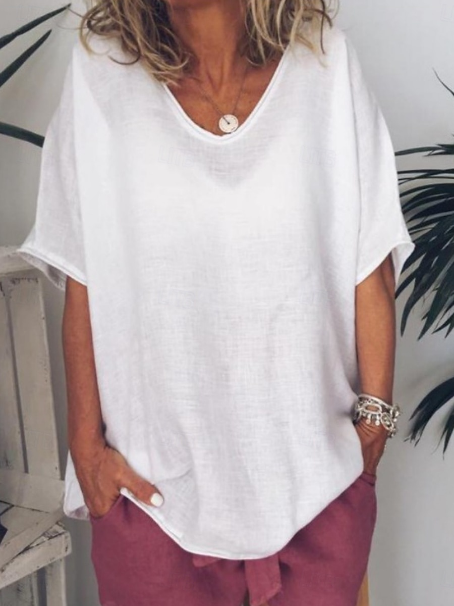Damen Bluse Einfarbig Basic Lässig Halbarm V Ausschnitt Normale Oberteile Täglich Weiß Gelb Hellgrün Armeegrün Sommer 2025 - $13.99 –P6