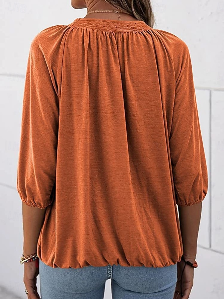 Femmes T-shirt Uni Mode Moderne Manche 3/4 Col ras du cou Hauts Réguliers Quotidien Noir Blanche Rose Claire Vin Vert Véronèse Été de 2025 ? $12.99 –P19