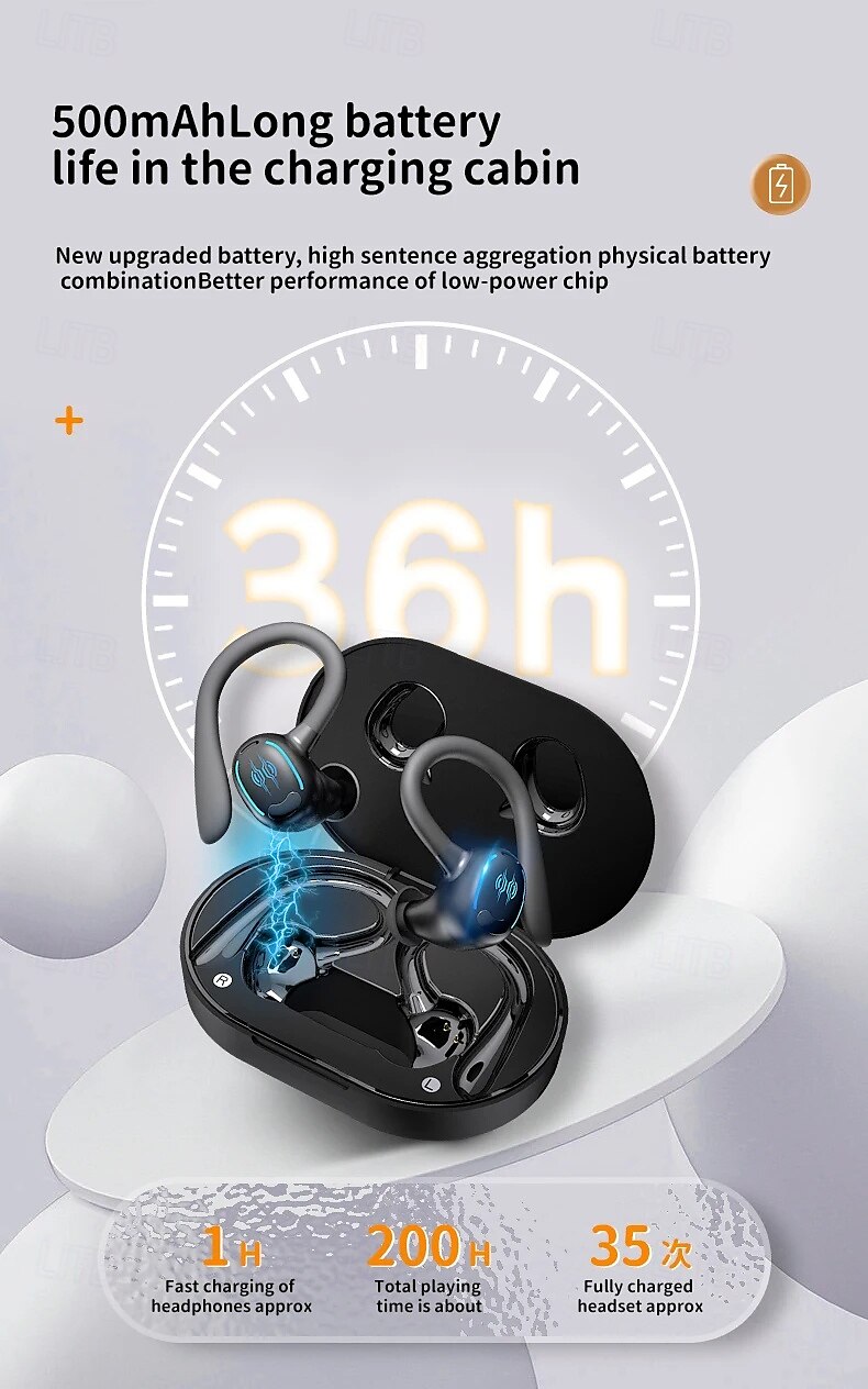 2025年 635 トゥルーワイヤレスヘッドフォン TWS イヤフォン、イヤーフック Bluetooth 5.3、エルゴノミックデザイン、充電ボックス、日常使用、旅行、自転車用の長持ちバッテリー  コレクション – $54.99 –P7
