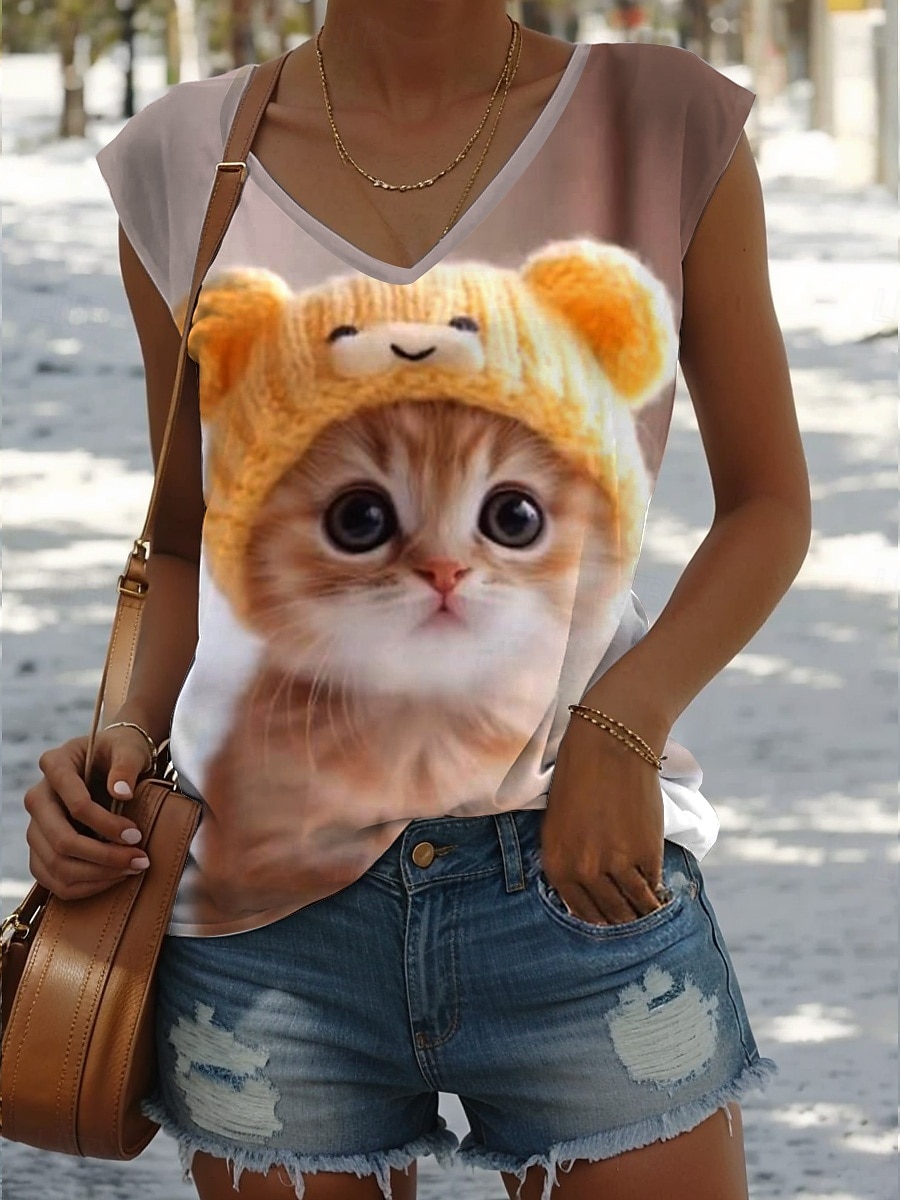 Dame Skjorte Bluse Blad Katt Stilfull Fritid Ermeløs Med stropper Vanlige topper Daglig Trykt mønster Gul Lysebrun Blå Grønn Sommer Vår 2025 - $17.99 –P2