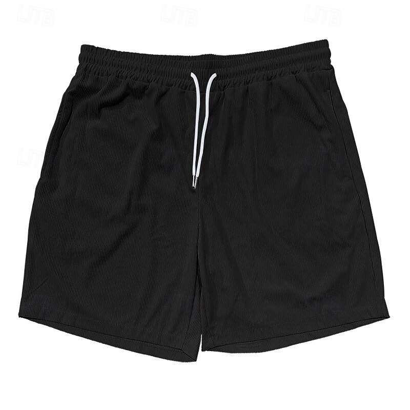 Men's Shorts Beach Shorts Running Shorts Casual Shorts Corduroy Shorts Pocket Drawstring Elastic Waist Plain Comfort Breathable Knee Length Sports Outdoor Daily Holiday Vacation Classic Style Black 2026 - $18.99 –P5