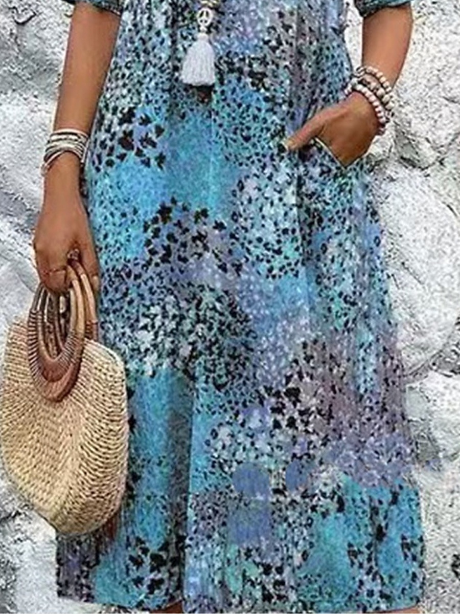 Femmes Robe Midi Robe trapèze Robe d'été Occasionnel Quotidien Coupe régulière Graphique Léopard Demi Manches Col en V Rouge Bleu Violet Fuchsia Été de 2025 ? $26.99 –P3