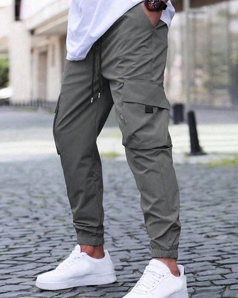 Homens Calças Cargo Calças Cintura elástica Bolso multi Tecido Secagem Rápida Vestível Comprimento total Diário Casual Preto Verde Claro de 2025 por $22.99 –P8