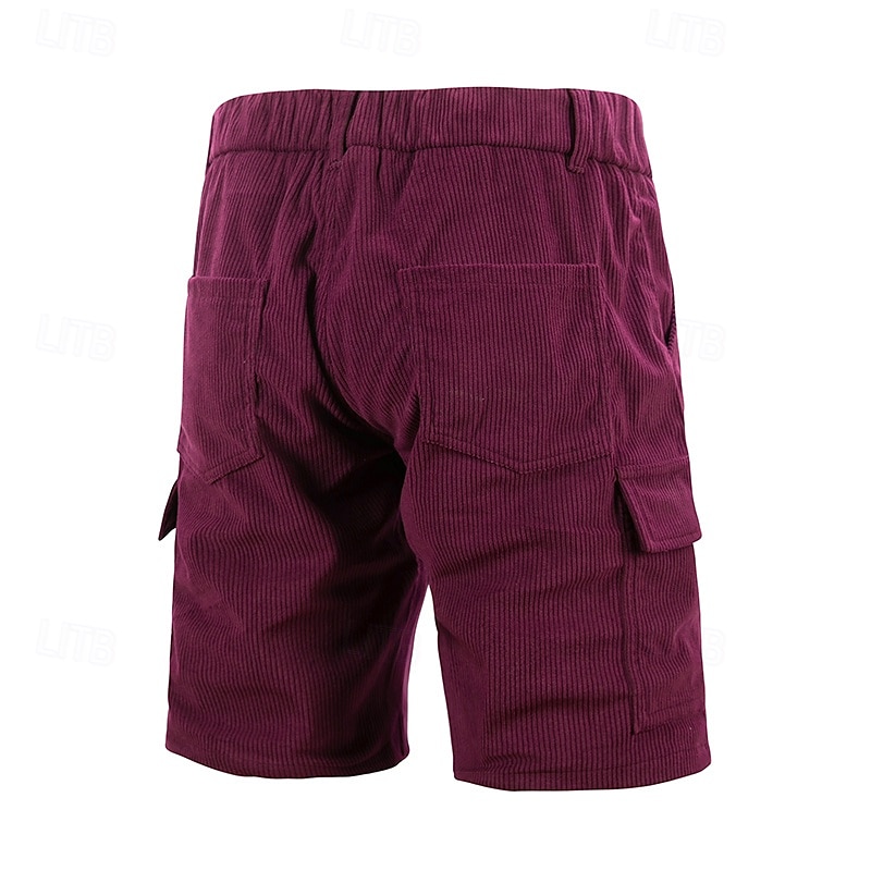 Men's Cargo Shorts Casual Shorts Hiking Shorts Corduroy Shorts Elastic Waist Multi Pocket Straight Leg Plain Comfort Soft Knee Length Outdoor Casual Daily Fashion Streetwear Black Blue Micro-elastic 2025 - $22.99 –P6