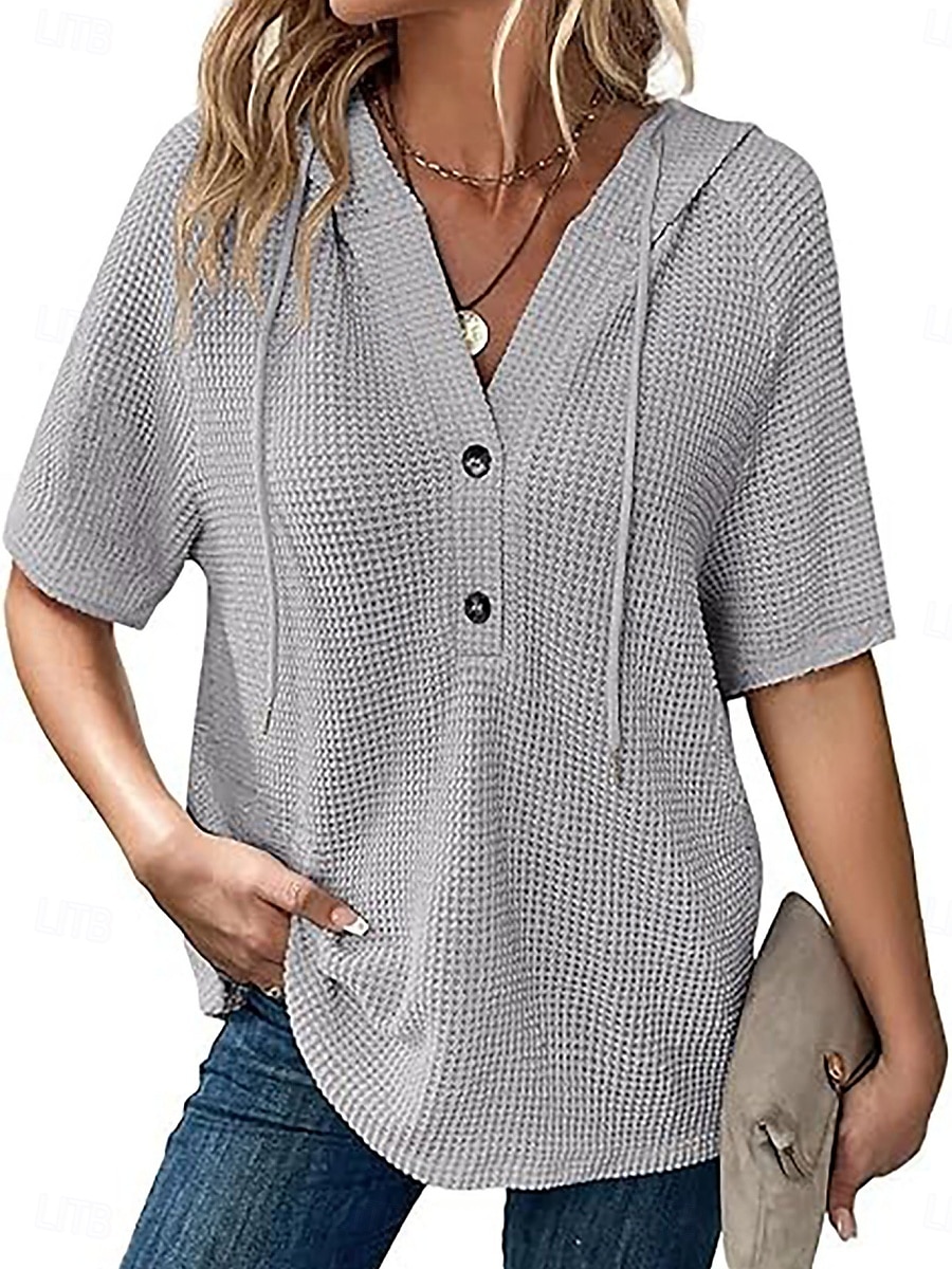 Per donna Blusa Semplice Essenziale Moderno Manica Corta Scollo a V Top Regolari Quotidiano Bottoni Nero Bianco Rosa Rosso Blu marino Estate del 2025 a $16.99 –P5