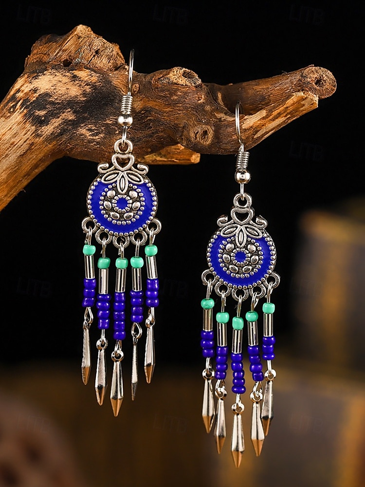 · Visací náušnice v bohémském stylu pro ženy - barevné červené a modré, tribal chic, ideální na léto, festivaly a ležérní outfity 2025 - $7.99 –P7