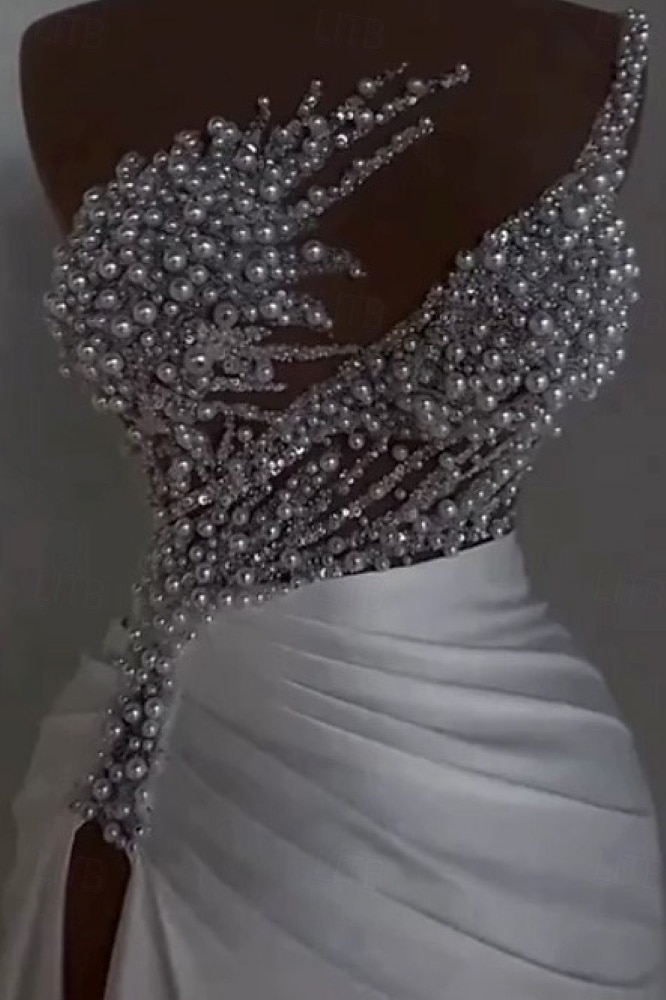 Meerjungfrau  Trompeten Abendkleid Elegantes Kleid Karneval Maskerade Bodenlänglich Ärmellos Schulterfrei Satin mit Perlen Überrock 2025 - $199.99 –P3