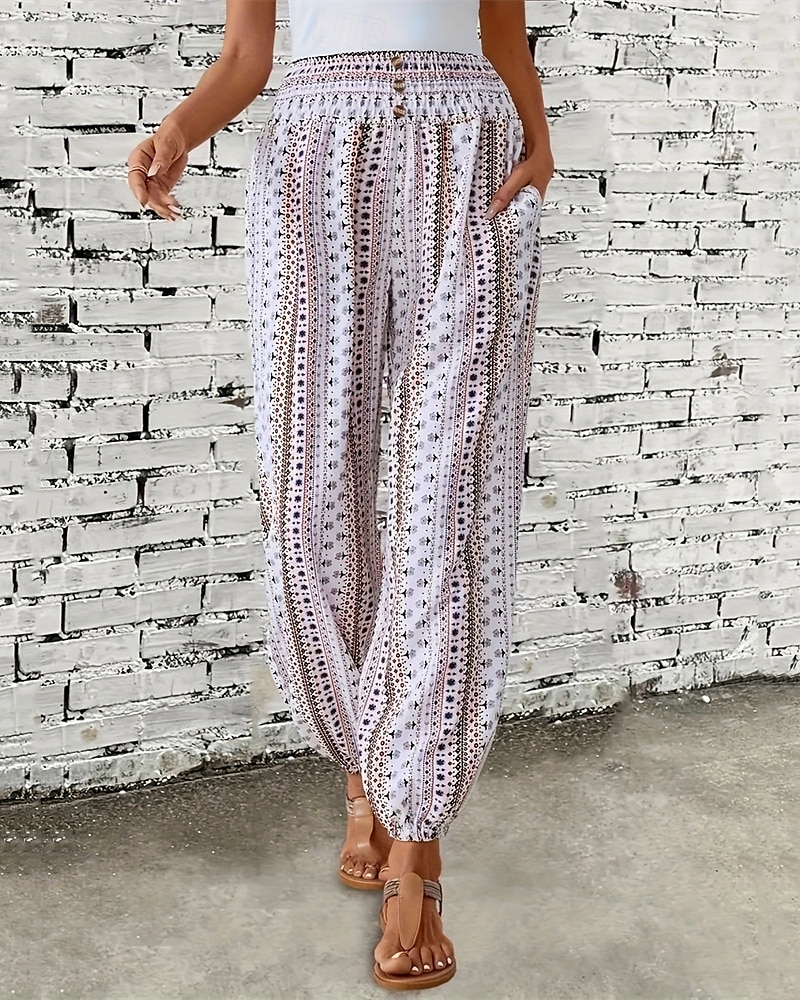 Mujer Persona que practica jogging Pantalones Vacaciones Boho Longitud total Media cintura Geométrico Cintura elástica Transpirable Cómodo Microelástico Calle Ropa Cotidiana Noche Morrón Oscuro 2025 - $19.99 –P5