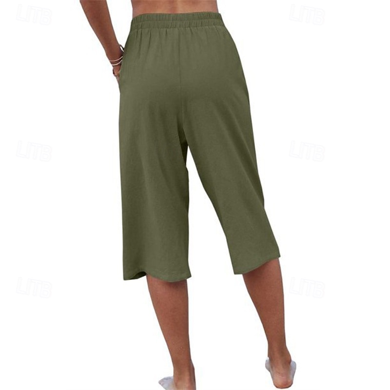 Damen Kunstbaumwollleinen Caprihose Stoffhosen Lässig Wadenlang Natürliche Taille Einfach Tasche Elastischer Bund Außenbereich Bequem Urlaub Straße Wein Grau Schwarz Rosa Sommer Normale Passform 2026 - $17.49 –P13