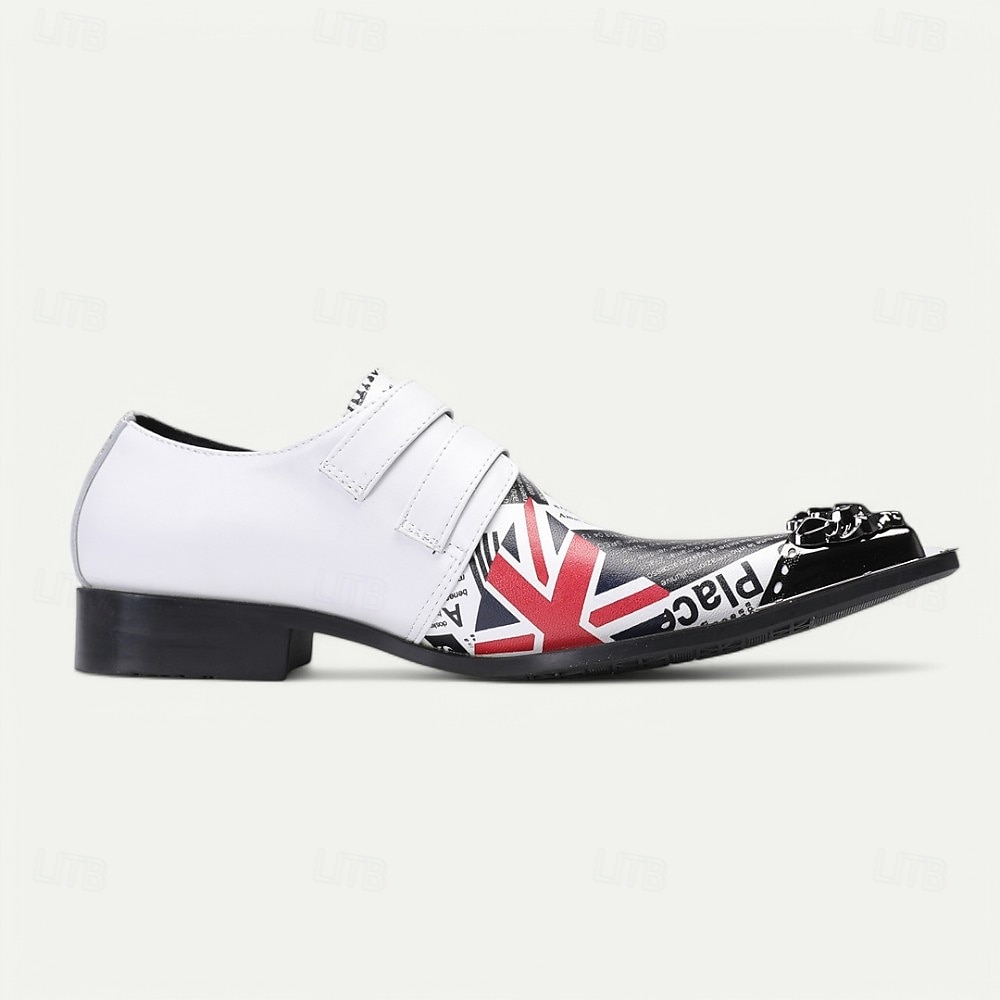 Weiße Punk-Rock-Monk-Strap-Dressschuhe für Männer mit goldener Spitze britischer Flagge – Statement-Schuhe für Musikfestivals Themenpartys und Konzerte 2025 - $109.99 –P5