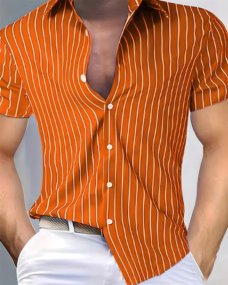 Per uomo Camicia Estiva Camicia casual Camicia da Spiaggia Camicia con Bottoni Giallo Verde chiaro Rosa Rosso Blu Manica Corta A righe Bavero Vacanza Camicia hawaiana Abbigliamento Poliestere Moda del 2025 a $26.99 –P3