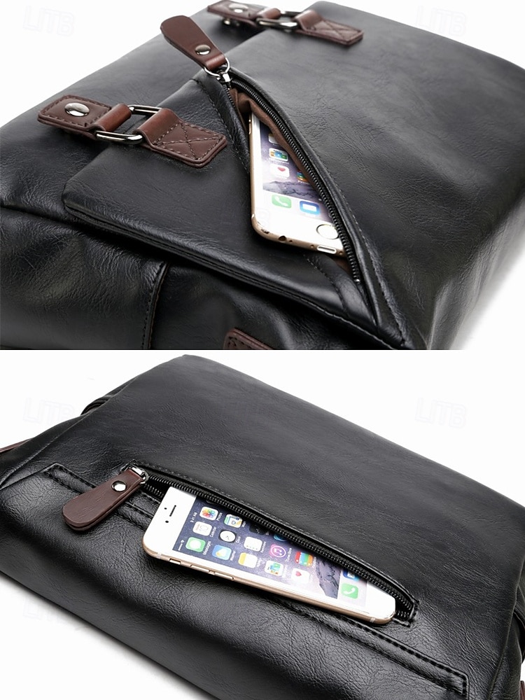 Men's Faux Leather Messenger Bag – Vintage Business Shoulder Bag with Adjustable Strap and Buckle Detail, Professional Briefcase for Office, Work and Travel 2025 - $39.99 –P7
