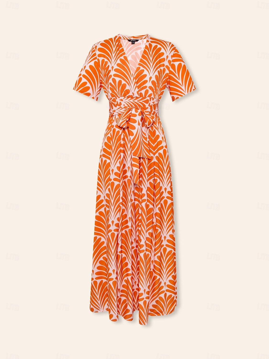 Damen Midi-Kleid Maxikleid Orange Kurzarm Geometrisch Mit Gürtel Frühling & Sommer V Ausschnitt Musterkleid S M L 2025 - $16.69 –P14
