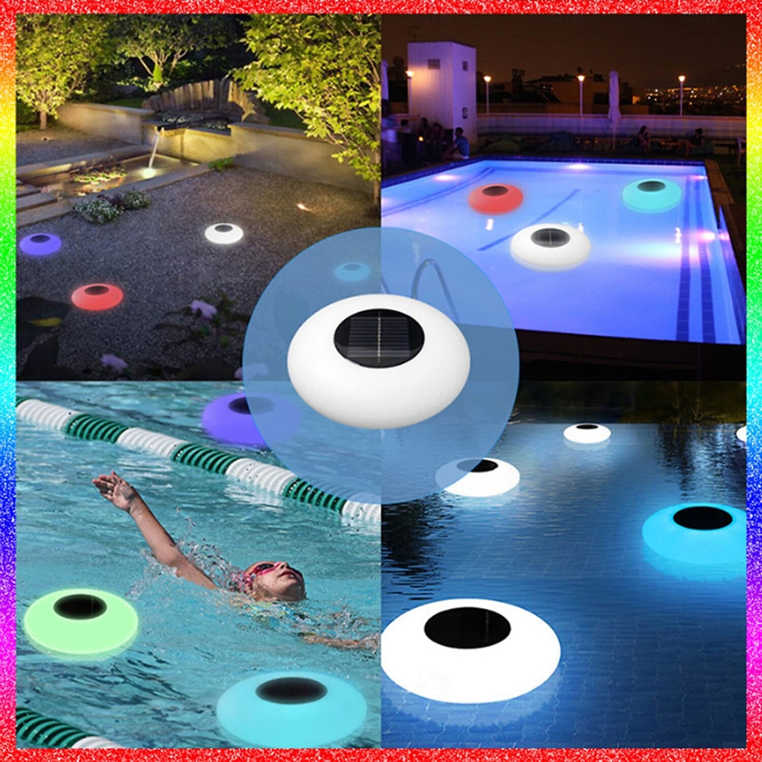1 Pc Outdoor Solar Rgb Pool Light Waterproofremote Control, 16 Tone Light Fountain Pool Floating Light Landscape Light, Four Styles To Choose From 2025 - $60.99 –P4