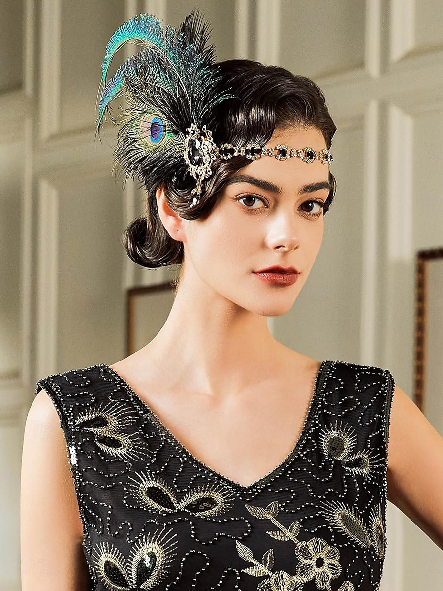 1920-tallet Den store Gatsby Flapperpannebånd i 1920-stil Den store Gatsby Fjær Kontor / Bedrift Glitrende glitter Krystall / Rhinstein Kostyme Dame Karneval Valentinsdag Maskerade Festkveldsklær 2025 - $24.99 –P2