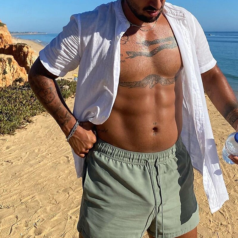 Per uomo Camicia Camicia Estiva Camicia casual Camicia da Spiaggia Camicia con Bottoni Bianco Manica Corta Semplice Colletto alla coreana Colletto Mao Vacanza Camicia hawaiana Abbigliamento Moda del 2025 a $21.99 –P4
