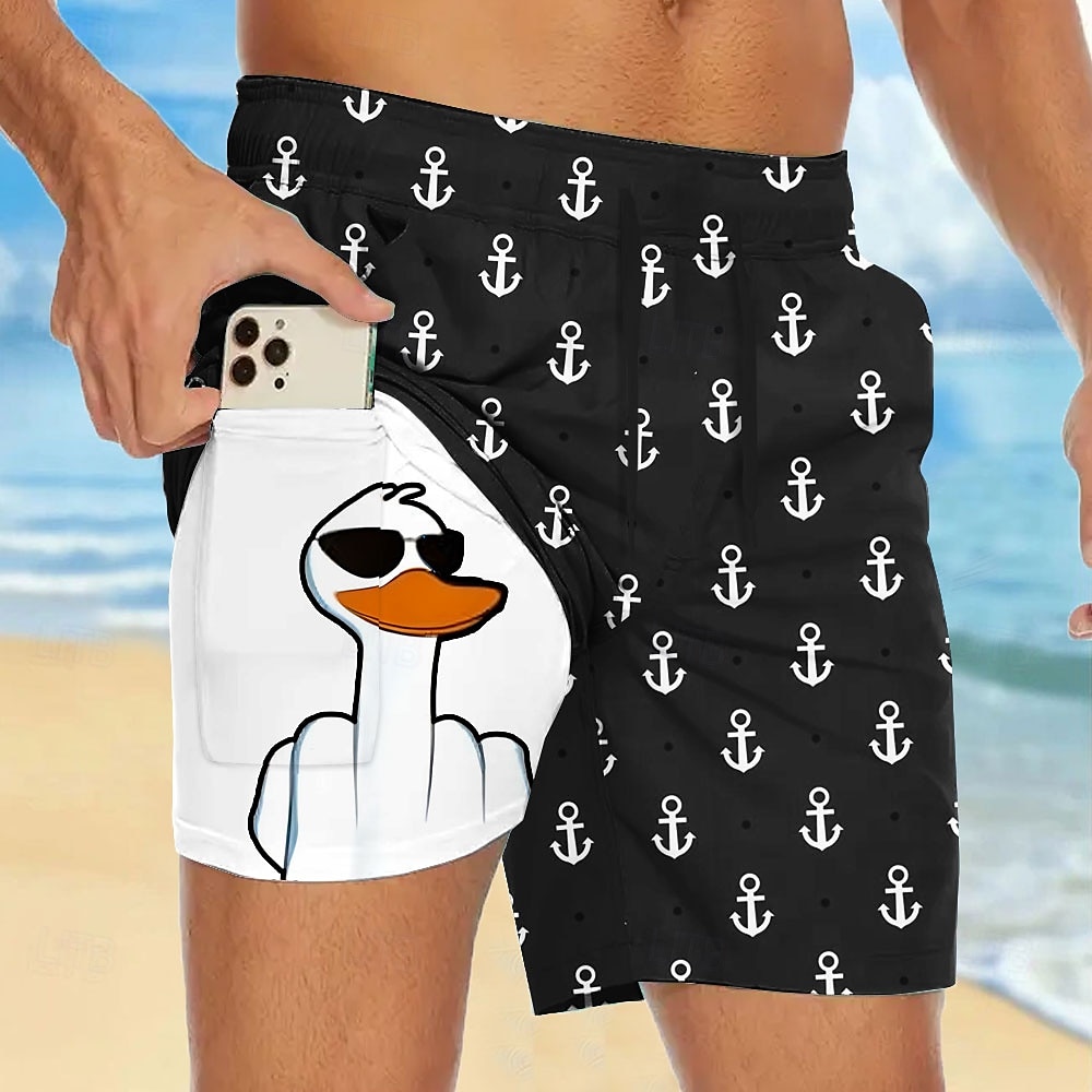 Herr Ankare Rolig Anka Fodrade shorts 2 i 1 simshorts Badshorts Medium Midja Hawaiisk Semester Helgdag Standkläder Sidfickor Med kompressionsfoder Elastisk dragsko i midjan Designer Kläder 2025 - $21.99 –P5