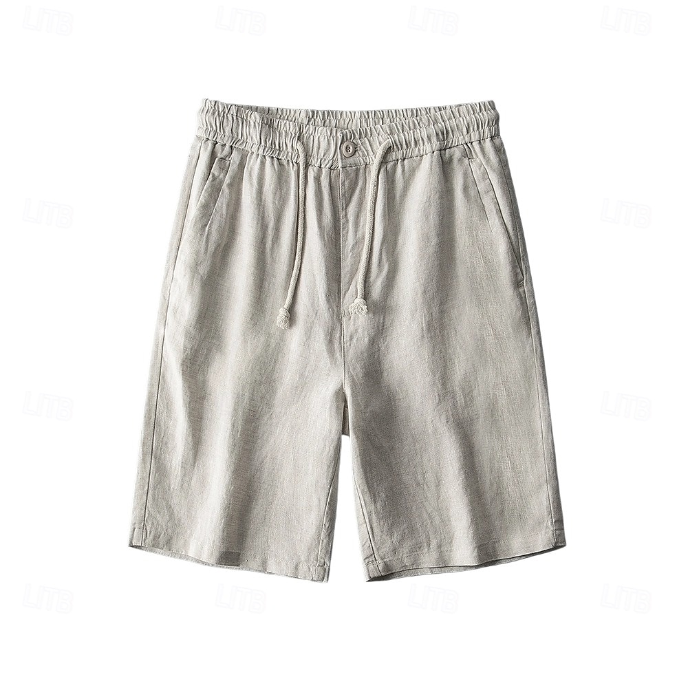 herrshorts i 100 % linne enfärgad knälång utomhus casual daglig semester etnisk stil denim blå ljus khaki oelastisk 2025 - $41.99 –P19