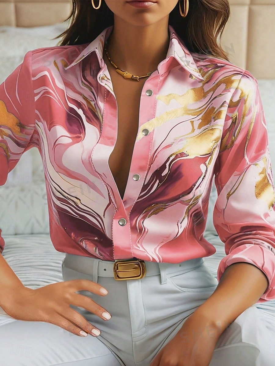 Mulheres Camisa Social Gráfico Cores Gradiente à moda Casual Manga Longa Colarinho de Camisa Tops regulares Diário Botões Imprimir Rosa Azul Roxo Verão Primavera de 2025 por $17.99 –P1