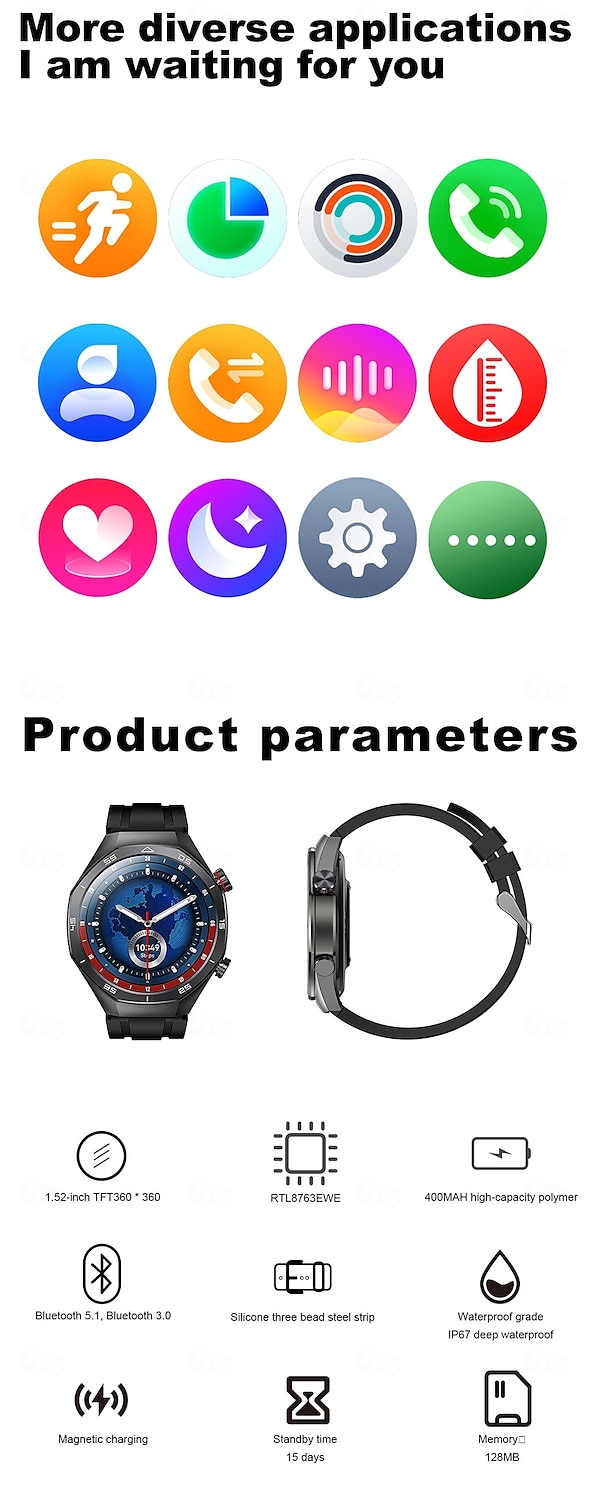 IMOSI Men's Smart Watch 1.52 Bluetooth Call Music Sport Heart Rate Monitor 400mAh Battery Compatible with Android & iOS 2025 - $56.99 –P20