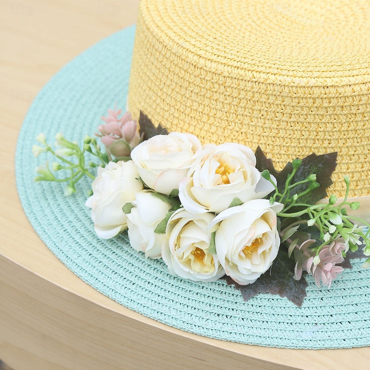 szeroki rondo letniego kapelusza plażowego z wiązaniem z koronki kwiatowej, oddychający materiał papierowy, elegancki pastelowy wzór zapewniający ochronę przed słońcem na zewnątrz 2025 - $49.99 –P2