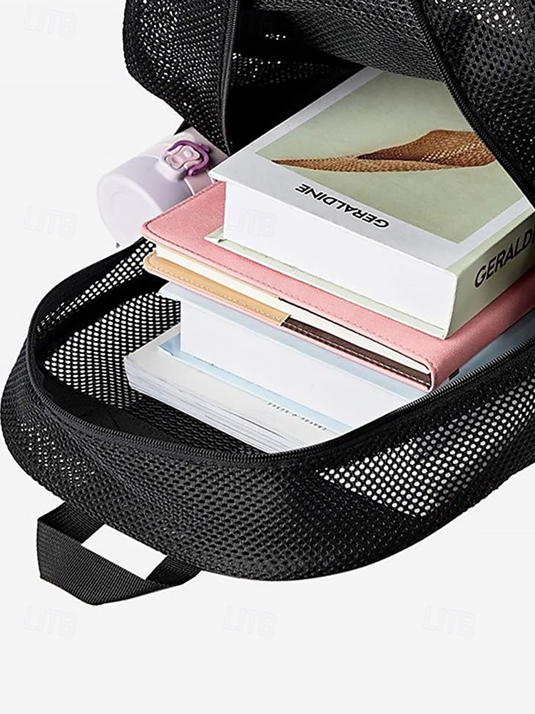 svart grå nätryggsäck med fack med dragkedja, justerbar axelrem, unisex, modedesign - lämplig för skola, sport, fitness och daglig användning 2025 - $29.99 –P5