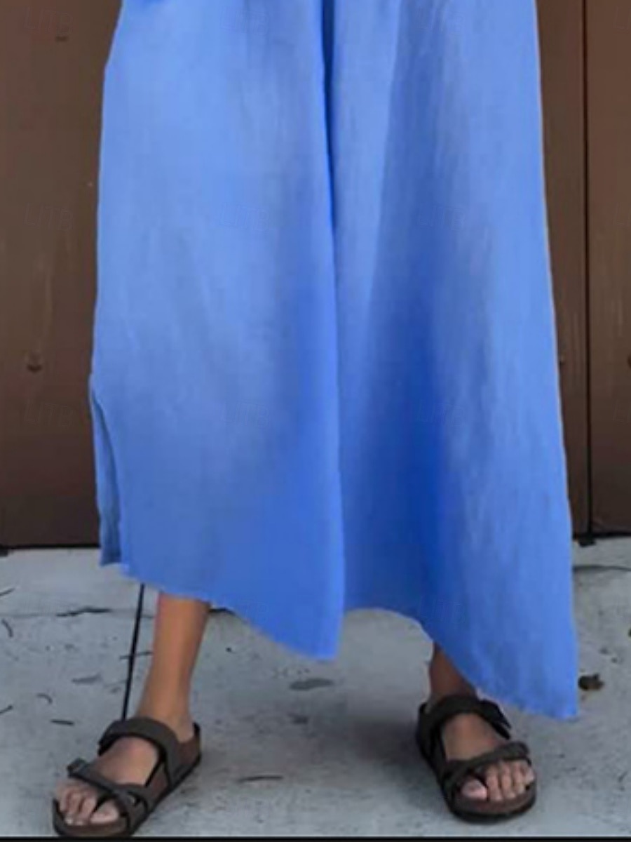 Pentru femei Rochie Lunga Rochie Maxi Rochie casual Rochie din in bumbac Rochie de vară De Bază Modern Zilnic Sfârșit de săptămână Fit regulat Simplu Lungime Manșon 3/4 În V Bleumarin Vară 2025 - $22.99 –P3