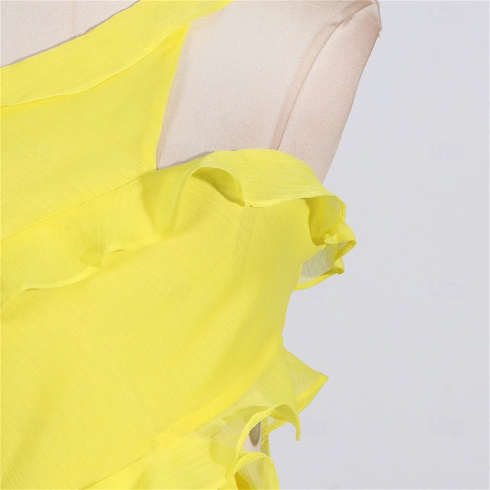 Mermaid / Trumpet Yellow Dresses Ruffle Dress Semi Formal Wedding Guest Dress Asymmetrical Sleeveless One Shoulder with Slit 2025 - $99.99 –P10