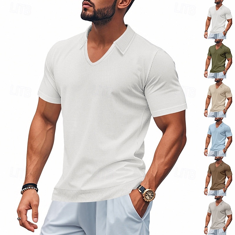 Per uomo Maglia da golf Polo Piqué Affari Casuale Bavero Manica Corta Moda Essenziale Tinta unica Testurizzato Bottoni Estate Primavera & Autunno Vestibilità regolare Marrone Scuro Bianco Grigio del 2025 a €16.99 –P2