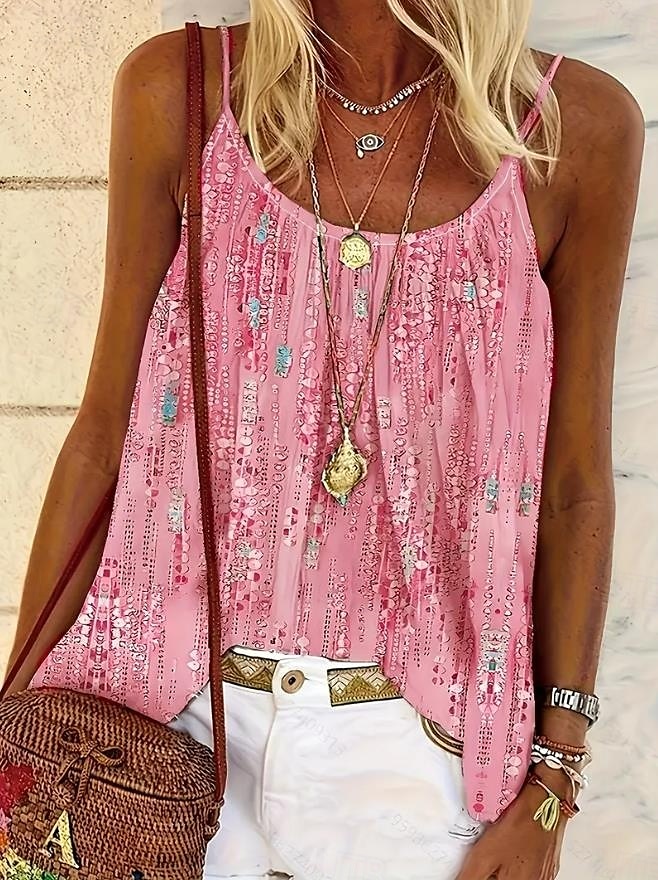 Dames hemd top tie dye bohemia vintage dagelijks zonder mouwen band scoop hals reguliere tops dagelijkse rugloze print roze blauw fuchsia zomer lente 2025 - $19.99 –P3