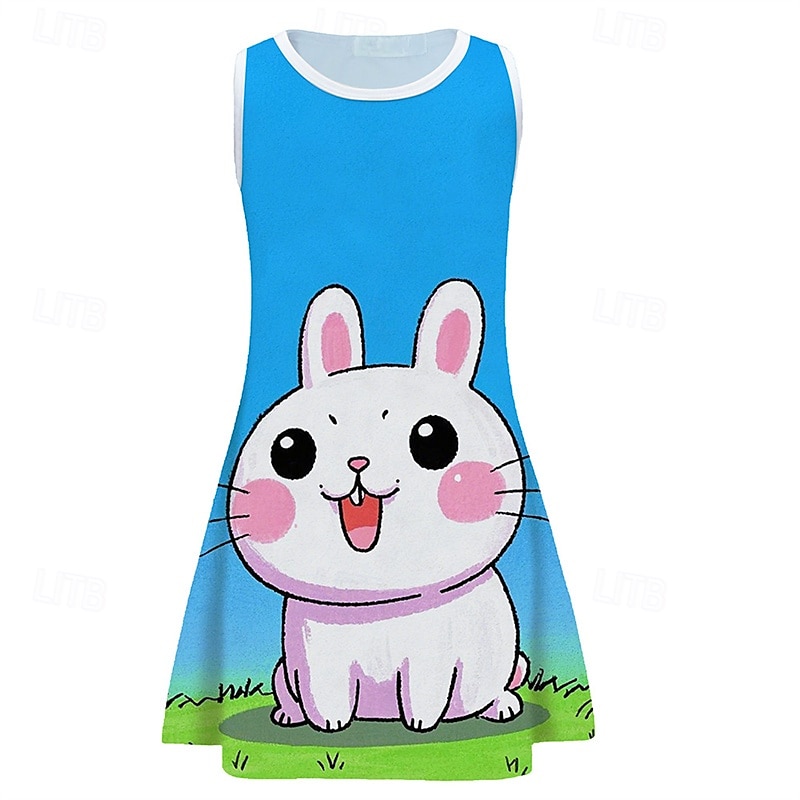 ragazze' 3D Coniglio Abito Senza Maniche Estate Primavera Vacanza Quotidiano Ferie Principessa Bello Dolce Bambini 4-12 Anni Vestito Casual Abito a trapezio Lunghezza al ginocchio Vestibilità regolare del 2025 a $13.99 –P1