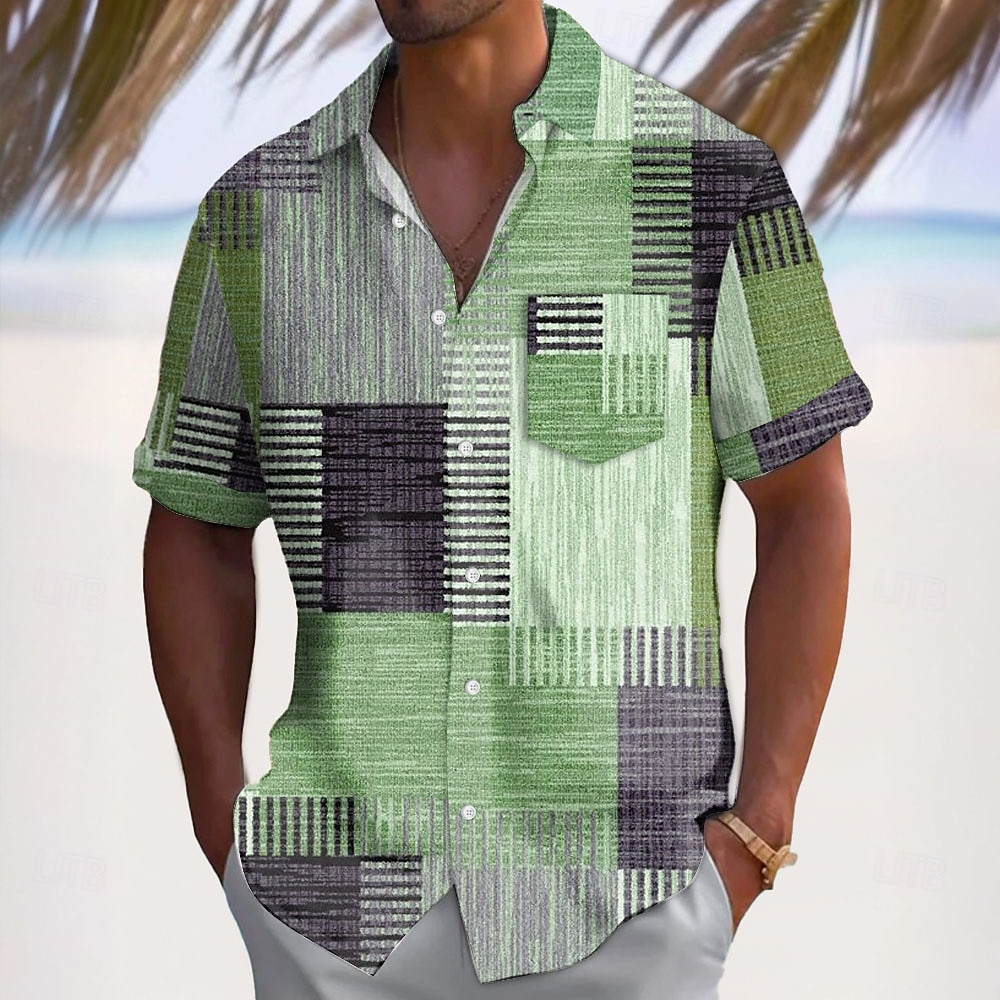Miesten Geometrinen Väripalikka Tilkkutäkki Paita Rento paita Button Up paita Lyhythihainen Muoti rento Loma Arkikäyttö Pyhäpäivä Kesä Kevät Sänkyjen avaus 3D-tulostus kauluspaidat Edessä yksi tasku 2026 - $25.99 –P4