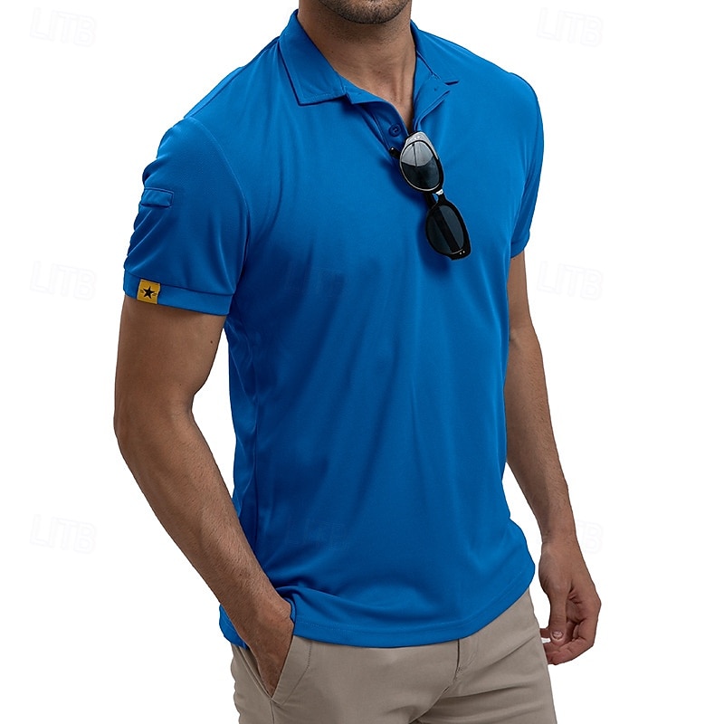 Men's Golf Shirt Golf Polos Shirts Work Casual Lapel Short Sleeve Basic Modern Plain Patchwork Buttons Summer Regular Fit Blue Sky Blue Army Green Golf Shirt 2025 - $23.99 –P17