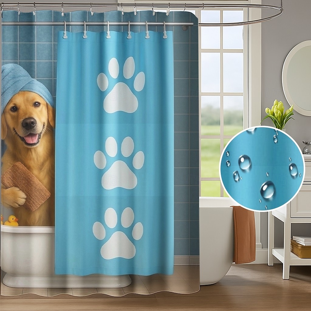 Suihkuverho jossa koukut 180cm*180cm (70"*70") polyesteri pestävä vettähylkivä kuvio kylpyhuoneen kylpyammeen koriste eläin koira 2025 - $19.99 –P5