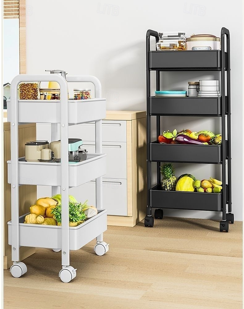 3/4 Tier Plastic Rolling Utility Cart with Handle, Multi-Functional Storage Trolley for Office, Living Room, Kitchen, Movable Storage Organizer with Wheels, White/Black 2025 - $15.49 –P5