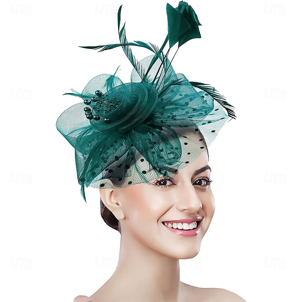 غطاء للرأس ريشة صاف قبعة فيدورا زفاف حفلة ليلية حفلة شاي سباق خيول كوكتيل عتيق لطيف مع ريش خوذة أغطية الرأس 2025 - $48.99 –P9