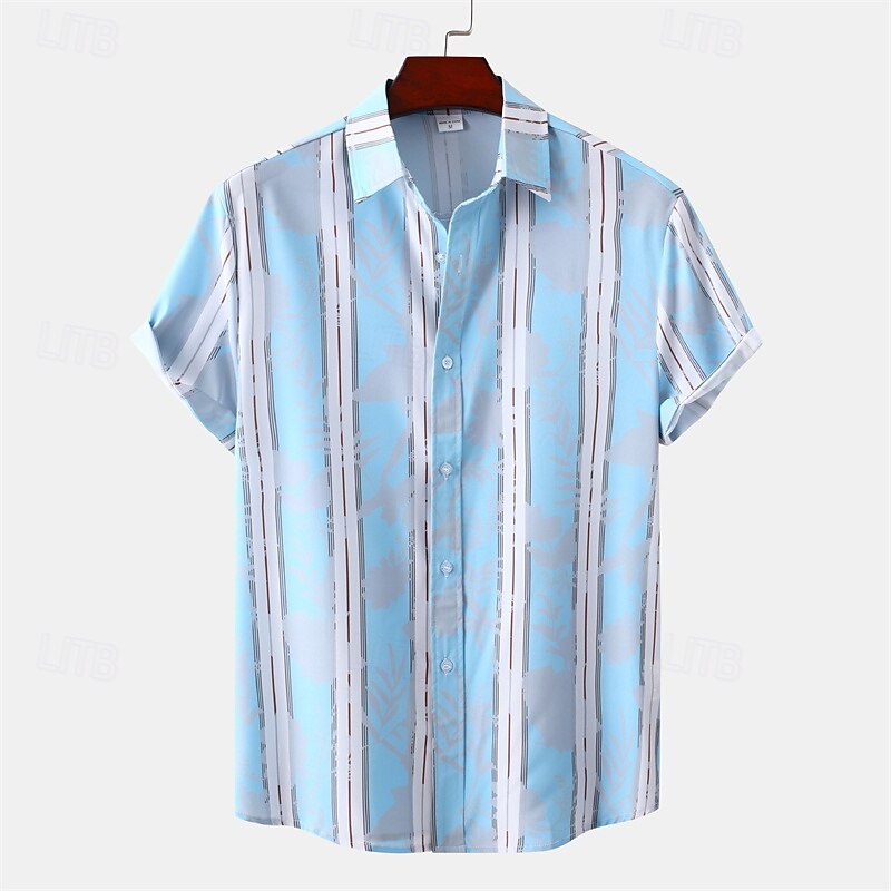 Per uomo Camicia Camicia Estiva Camicia casual Camicia da Spiaggia Camicia con Bottoni Blu / bianco Manica Corta Strisce verticali Bavero Vacanza Camicia hawaiana Abbigliamento Poliestere Moda Casual del 2025 a $23.99 –P1