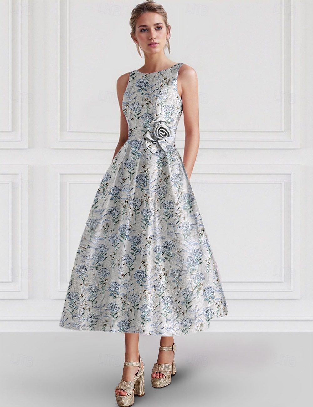 Abiti da Cocktail A-Line in Jacquard Floreale Elegante Abito Matrimonio Formale Lunghezza Alla Caviglia Senza Maniche Collo a Giro Nylon con Stampa Floreale Abito per Invitati Matrimonio del 2025 a $129.99 –P1